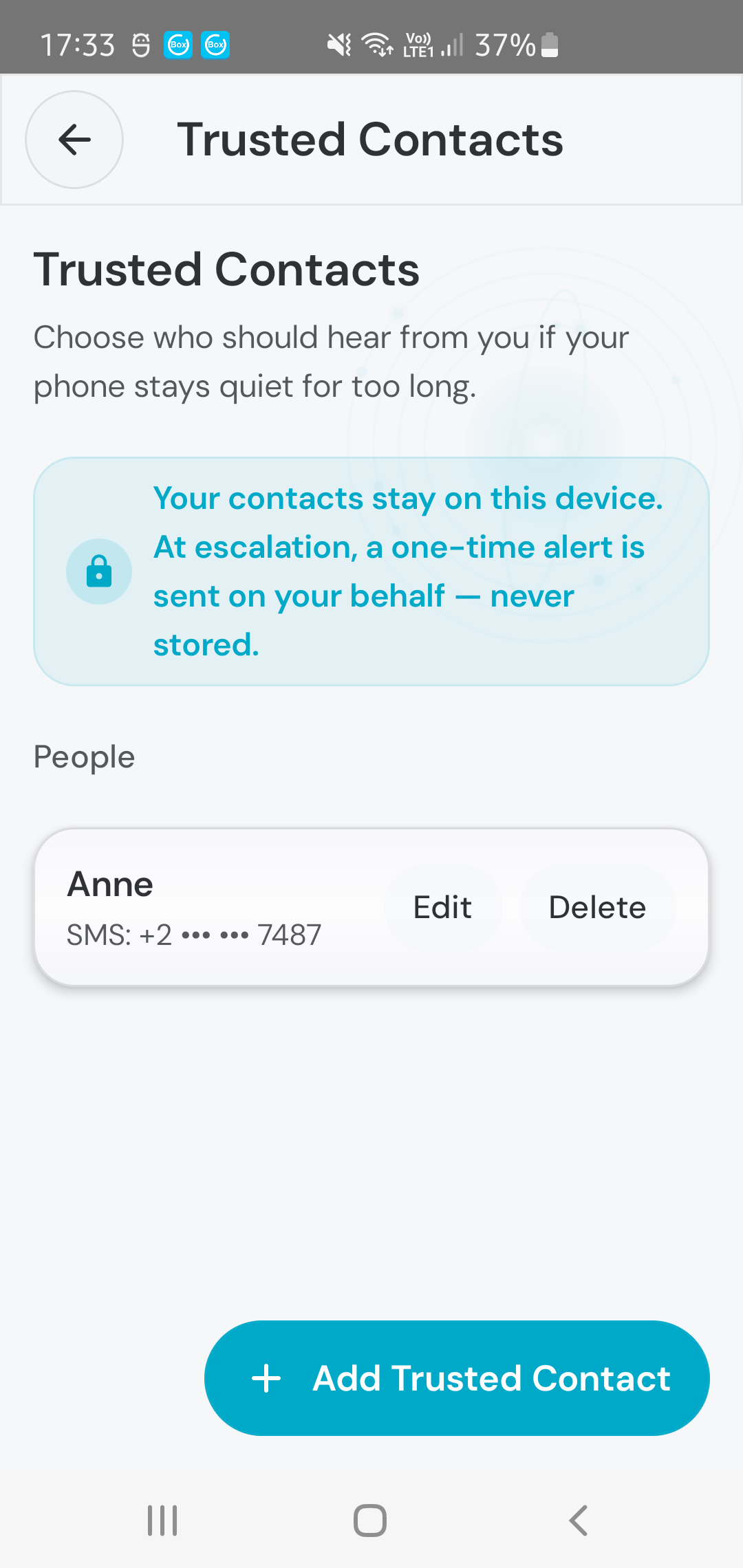 POLApp trusted contact notification screen